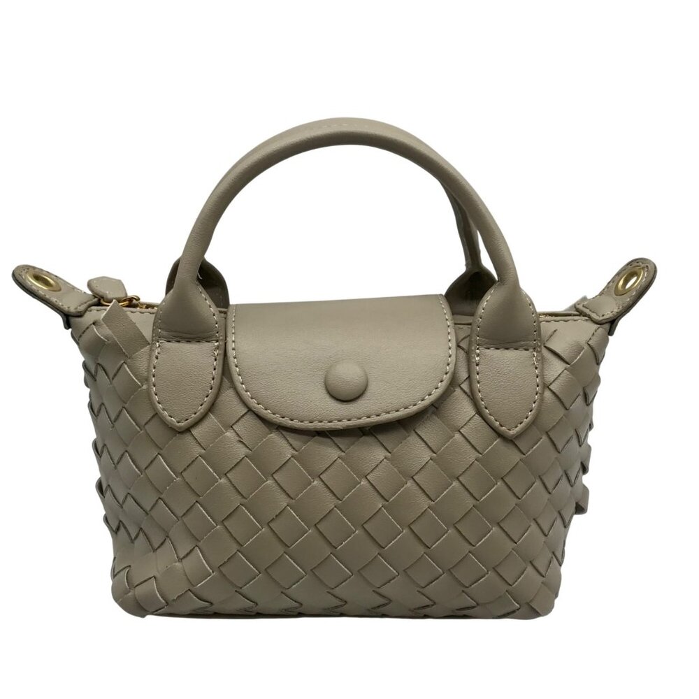 Expressions NYC Beige Leather Woven Handbag